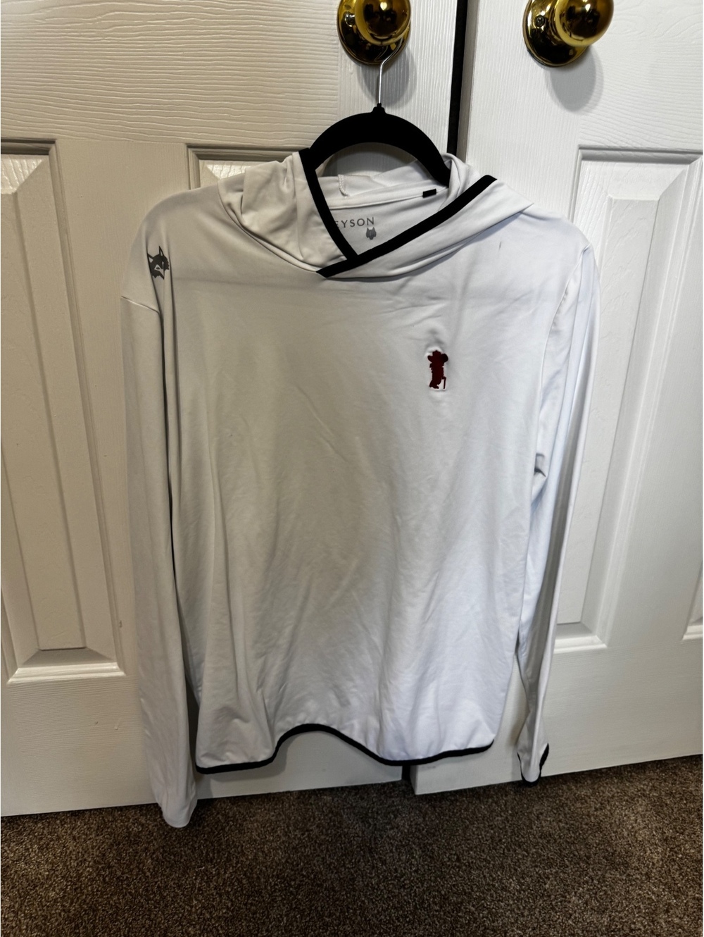 Greyson Men’s Large White Performance Hoodie Black Trim Golf Pullover Wolf Logo